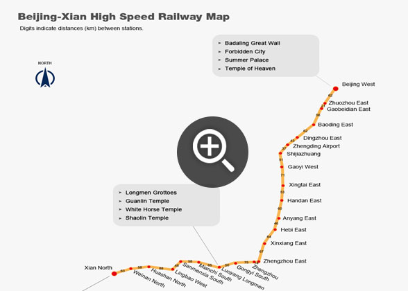 Beijing-Xian High Speed Railway Map